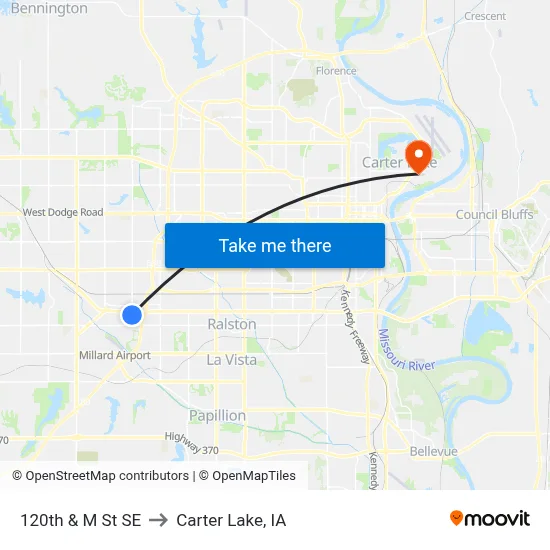 120th & M St SE to Carter Lake, IA map