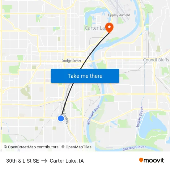 30th & L St SE to Carter Lake, IA map
