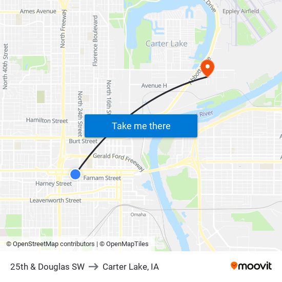 25th & Douglas SW to Carter Lake, IA map