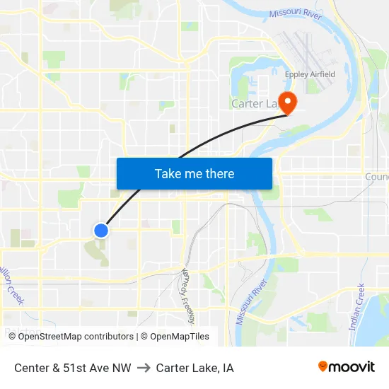 Center & 51st Ave NW to Carter Lake, IA map