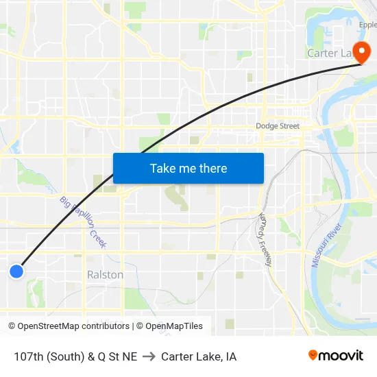 107th (South) & Q St NE to Carter Lake, IA map