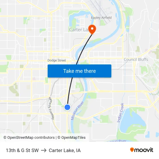13th & G St SW to Carter Lake, IA map