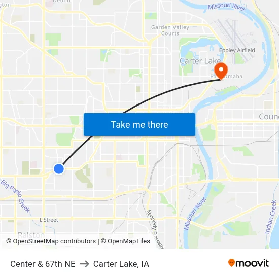 Center & 67th NE to Carter Lake, IA map