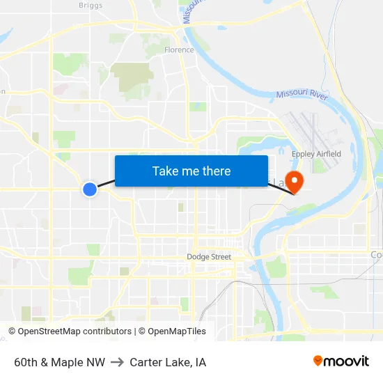 60th & Maple NW to Carter Lake, IA map