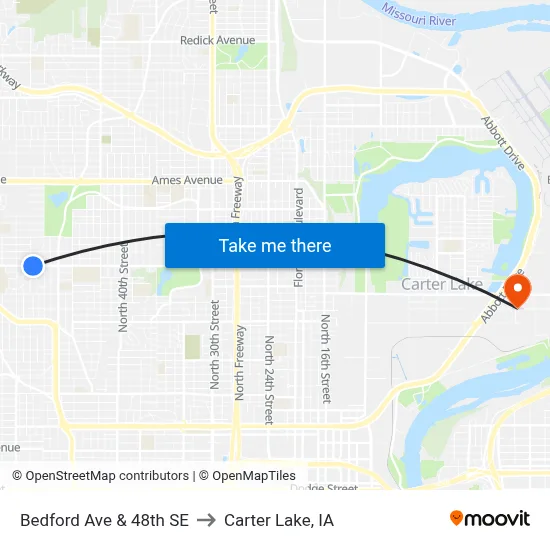 Bedford Ave & 48th SE to Carter Lake, IA map
