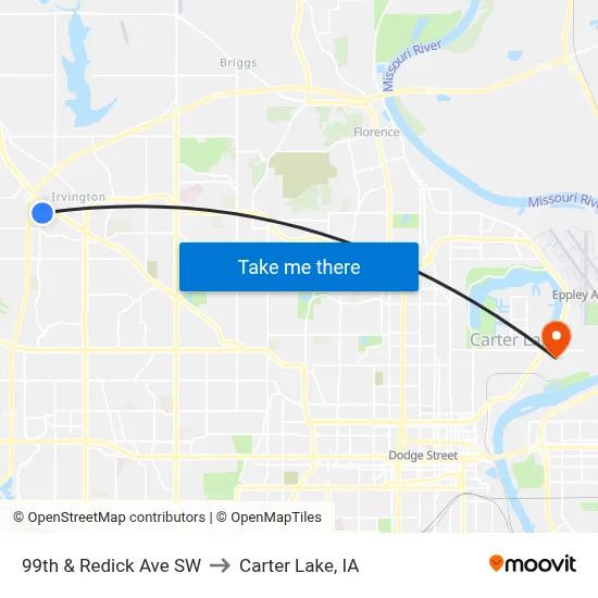 99th & Redick Ave SW to Carter Lake, IA map