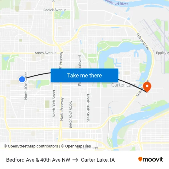 Bedford Ave & 40th Ave NW to Carter Lake, IA map