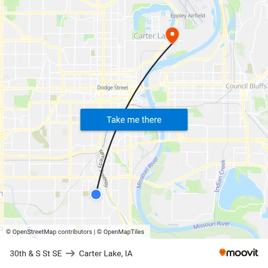 30th & S St SE to Carter Lake, IA map