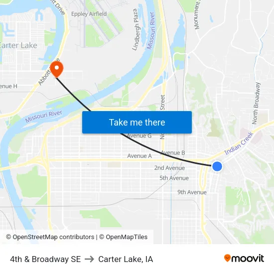 4th & Broadway SE to Carter Lake, IA map
