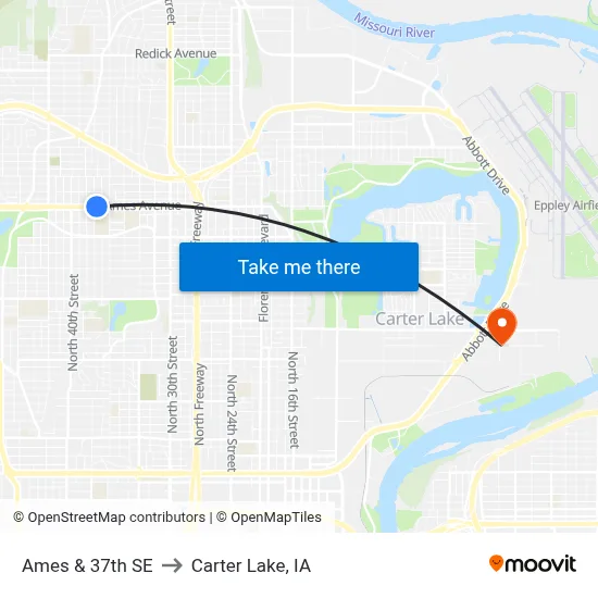 Ames & 37th SE to Carter Lake, IA map