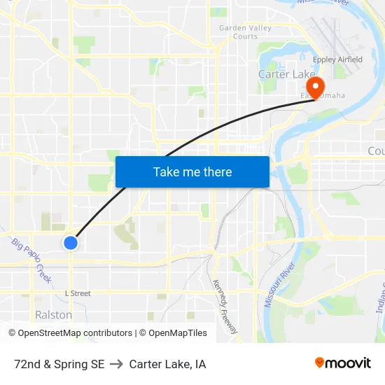 72nd & Spring SE to Carter Lake, IA map