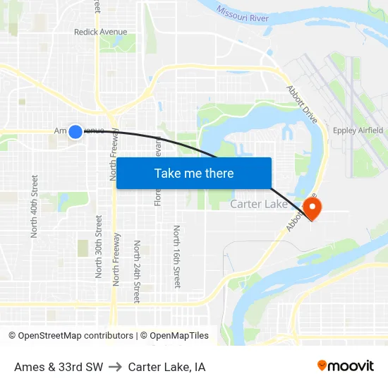 Ames & 33rd SW to Carter Lake, IA map
