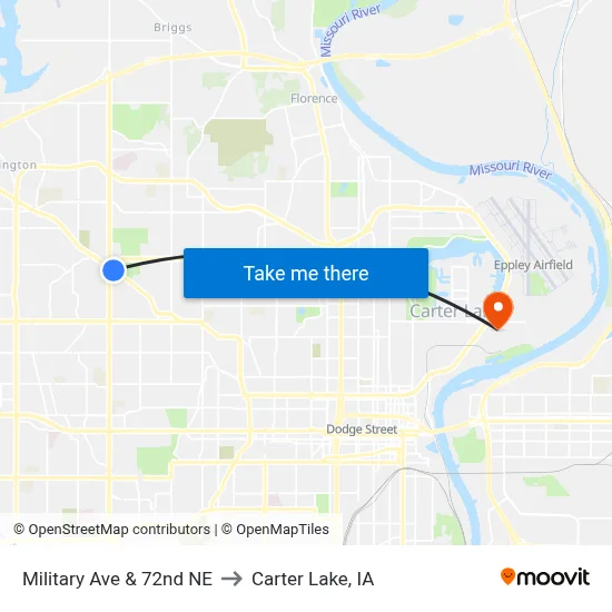 Military Ave & 72nd NE to Carter Lake, IA map