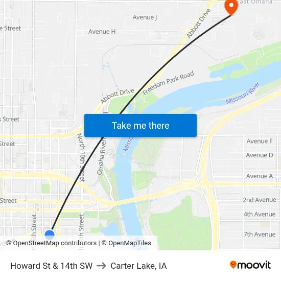 Howard St & 14th SW to Carter Lake, IA map