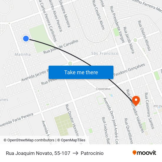 Rua Joaquim Novato, 55-107 to Patrocínio map