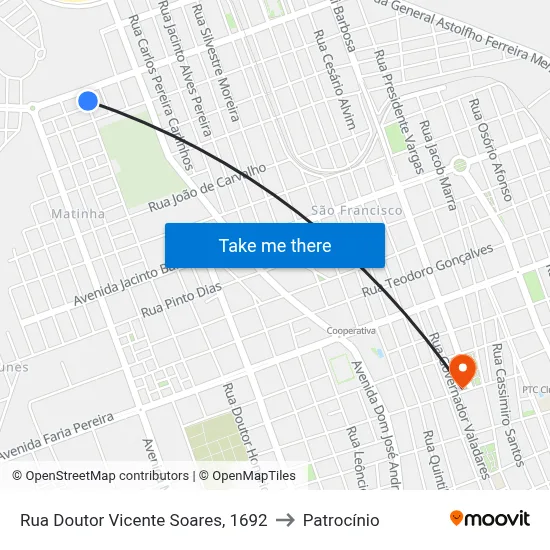 Rua Doutor Vicente Soares, 1692 to Patrocínio map