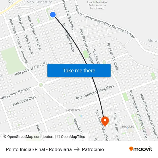 Ponto Inicial/Final - Rodoviaria to Patrocínio map