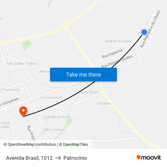 Avenida Brasil, 1012 to Patrocínio map