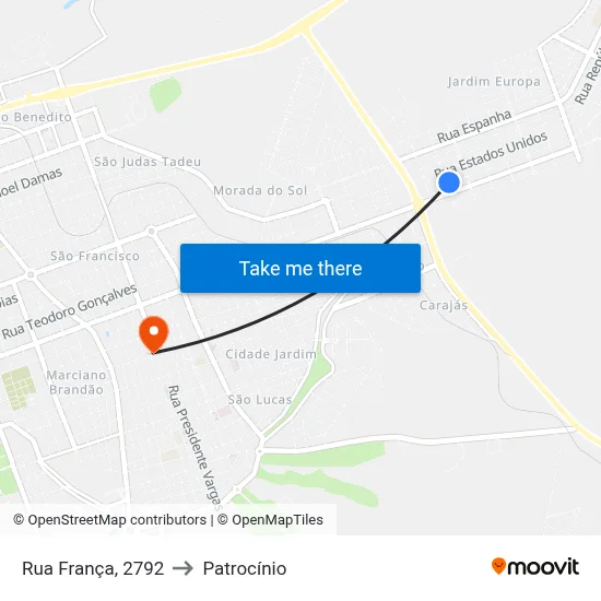 Rua França, 2792 to Patrocínio map