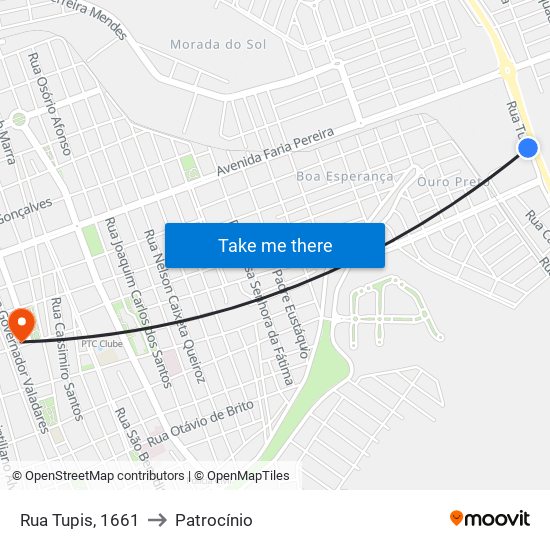 Rua Tupis, 1661 to Patrocínio map