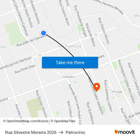Rua Silvestre Moreira 2026 to Patrocínio map