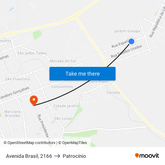 Avenida Brasil, 2166 to Patrocínio map