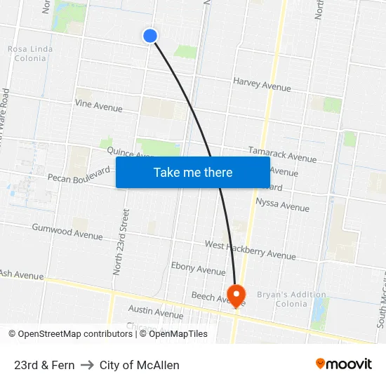 23rd & Fern to City of McAllen map