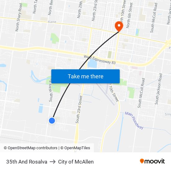 35th And Rosalva to City of McAllen map