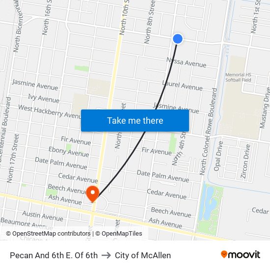 Pecan And 6th E. Of 6th to City of McAllen map