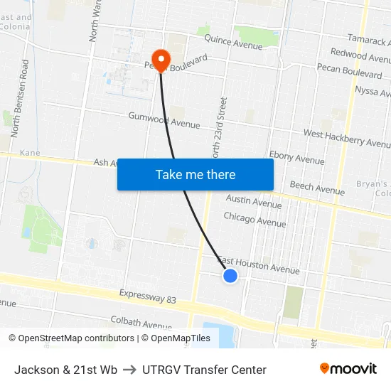 Jackson & 21st Wb to UTRGV Transfer Center map