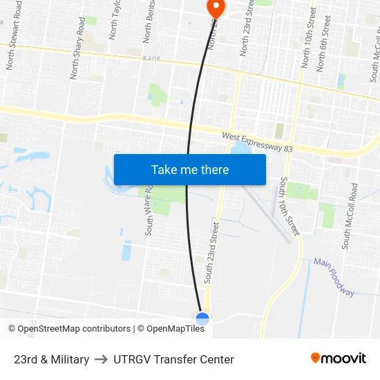 23rd & Military to UTRGV Transfer Center map
