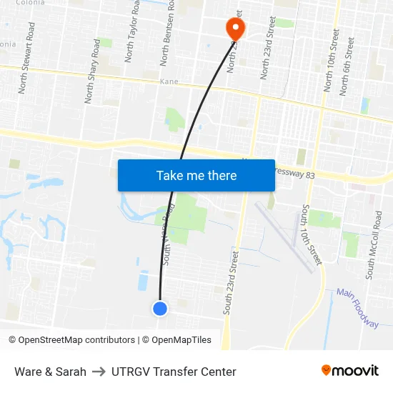Ware & Sarah to UTRGV Transfer Center map