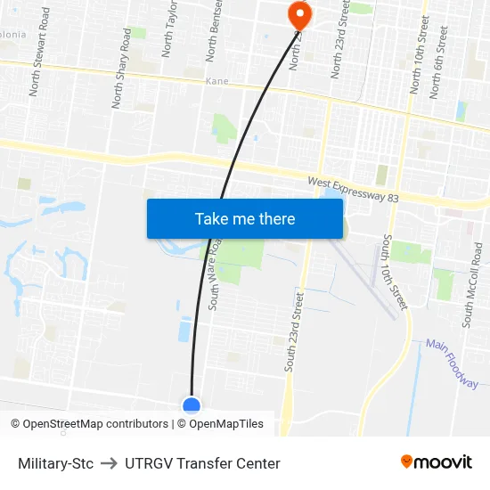 Military-Stc to UTRGV Transfer Center map