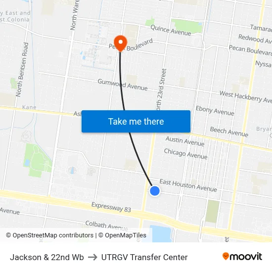 Jackson & 22nd Wb to UTRGV Transfer Center map