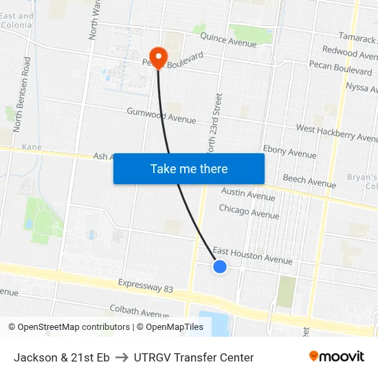 Jackson & 21st Eb to UTRGV Transfer Center map