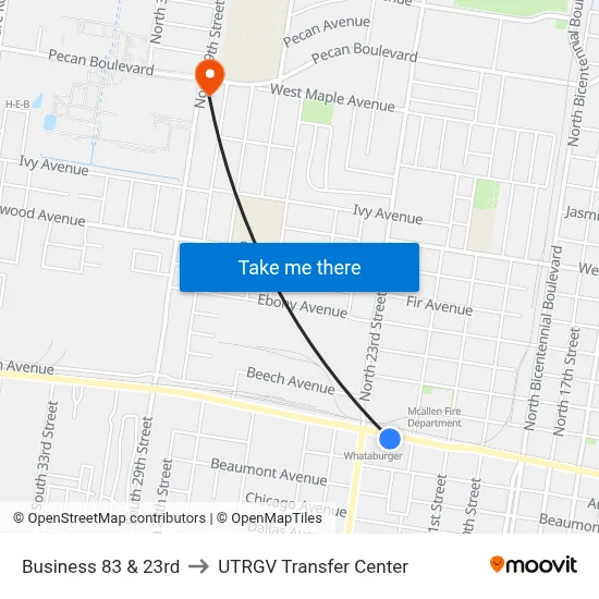 Business 83 & 23rd to UTRGV Transfer Center map