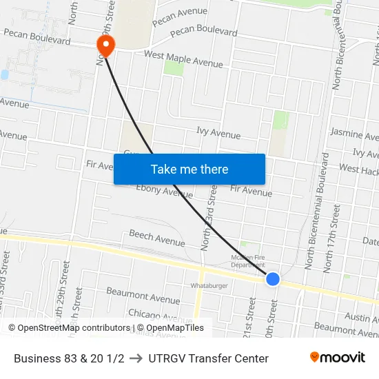 Business 83 & 20 1/2 to UTRGV Transfer Center map
