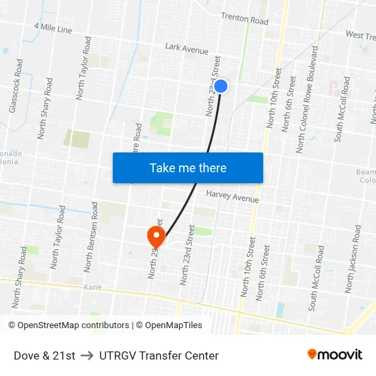 Dove & 21st to UTRGV Transfer Center map