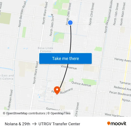 Nolana & 29th to UTRGV Transfer Center map