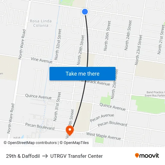 29th & Daffodil to UTRGV Transfer Center map