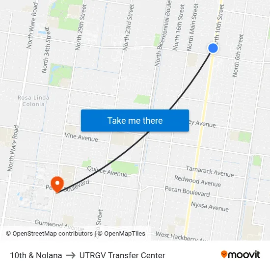 10th & Nolana to UTRGV Transfer Center map