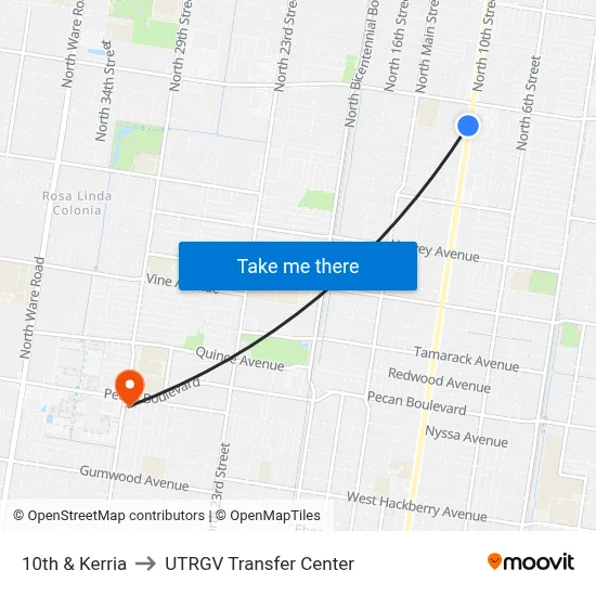 10th & Kerria to UTRGV Transfer Center map