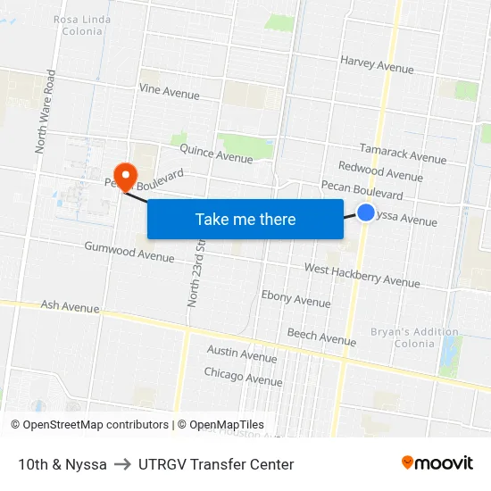 10th & Nyssa to UTRGV Transfer Center map