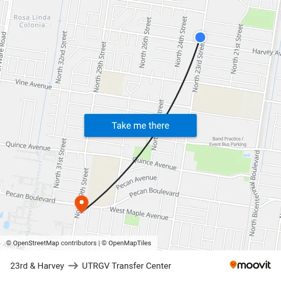 23rd & Harvey to UTRGV Transfer Center map