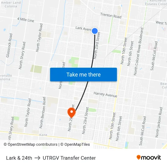 Lark & 24th to UTRGV Transfer Center map