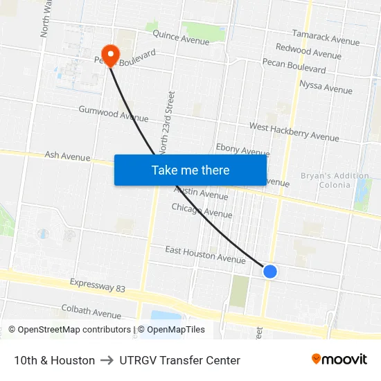 10th & Houston to UTRGV Transfer Center map