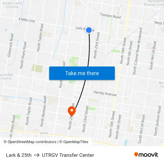 Lark & 25th to UTRGV Transfer Center map