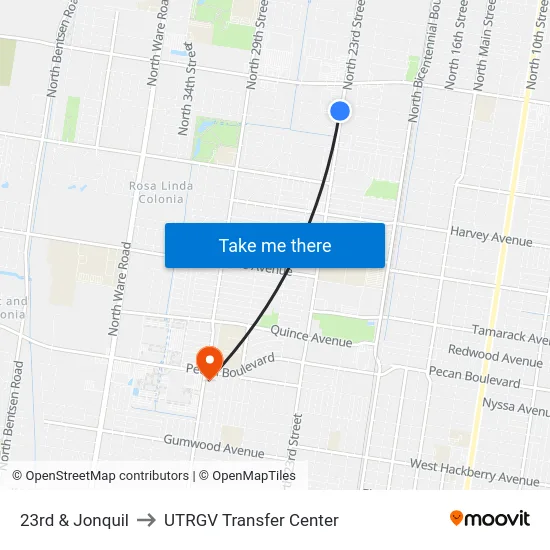 23rd & Jonquil to UTRGV Transfer Center map