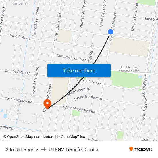 23rd & La Vista to UTRGV Transfer Center map