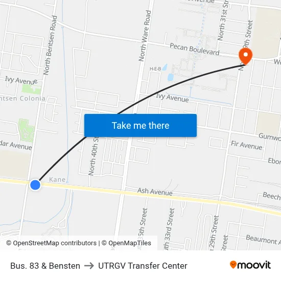 Bus. 83 & Bensten to UTRGV Transfer Center map